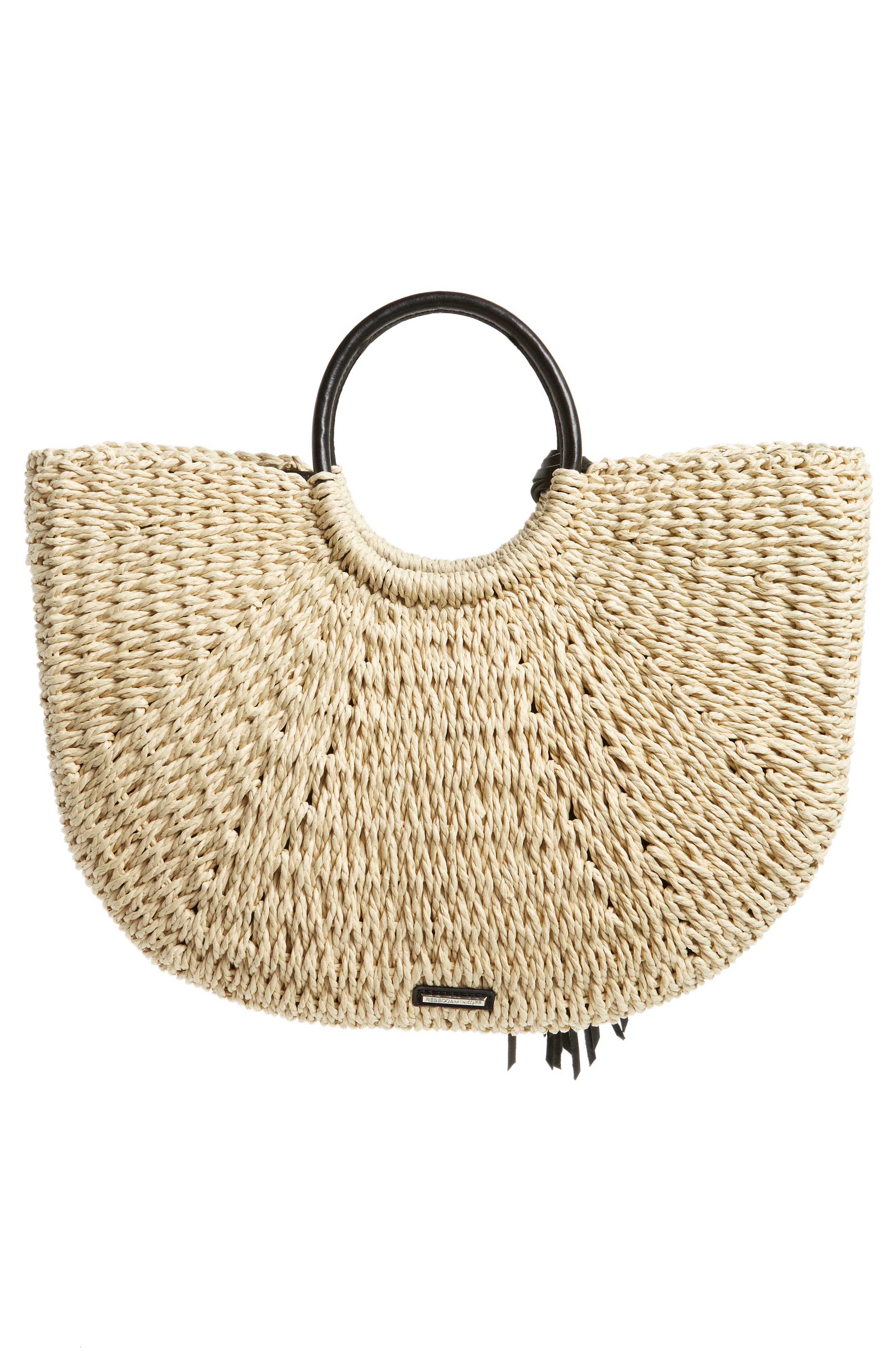 Rebecca Minkoff Straw Pom Pom Tote, Alternate, color, 