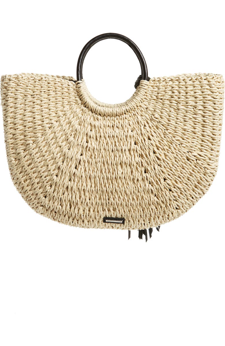Rebecca Minkoff Straw Pom Pom Tote, Alternate, color,