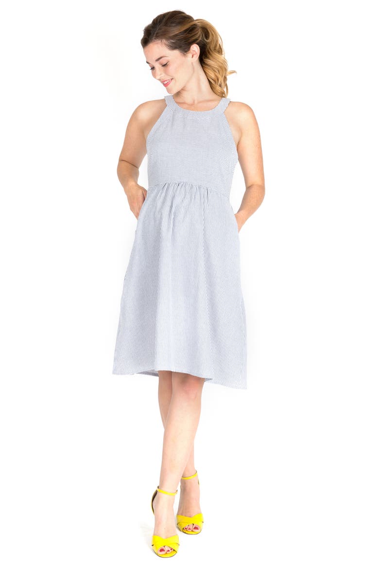 Molly Stripe Maternity Sundress, Alternate, color, BLUE SEERSUCKER