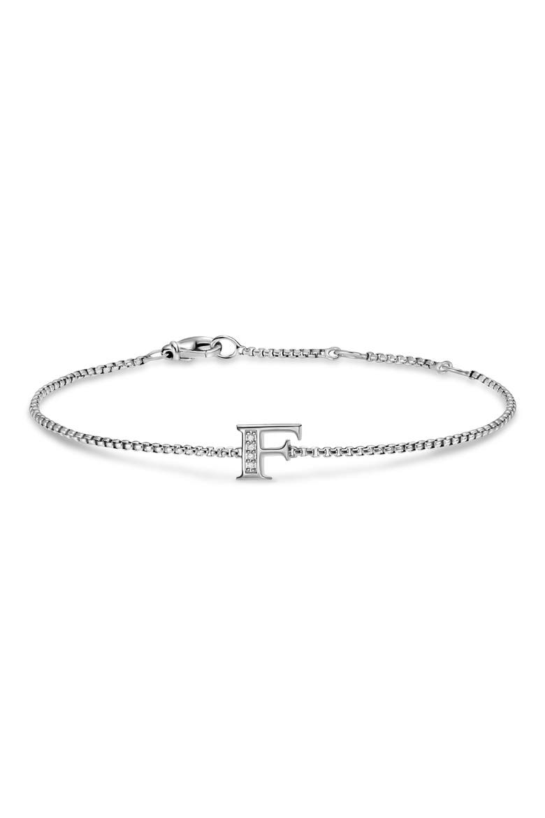 Petite Pavé Initial Chain Bracelet in Sterling Silver with Diamonds, Main, color, SILVER PAVE F