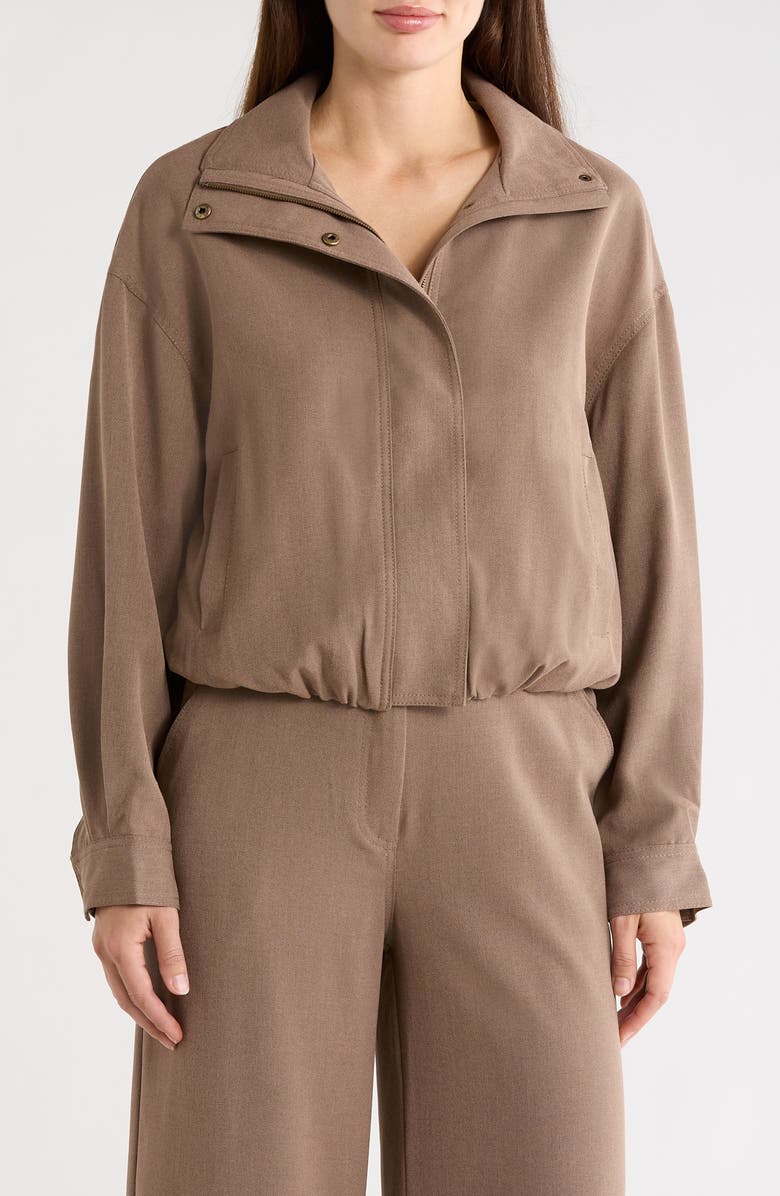 MAX STUDIO Bubble Hem Crop Bomber Jacket, Main, color, Mushroom
