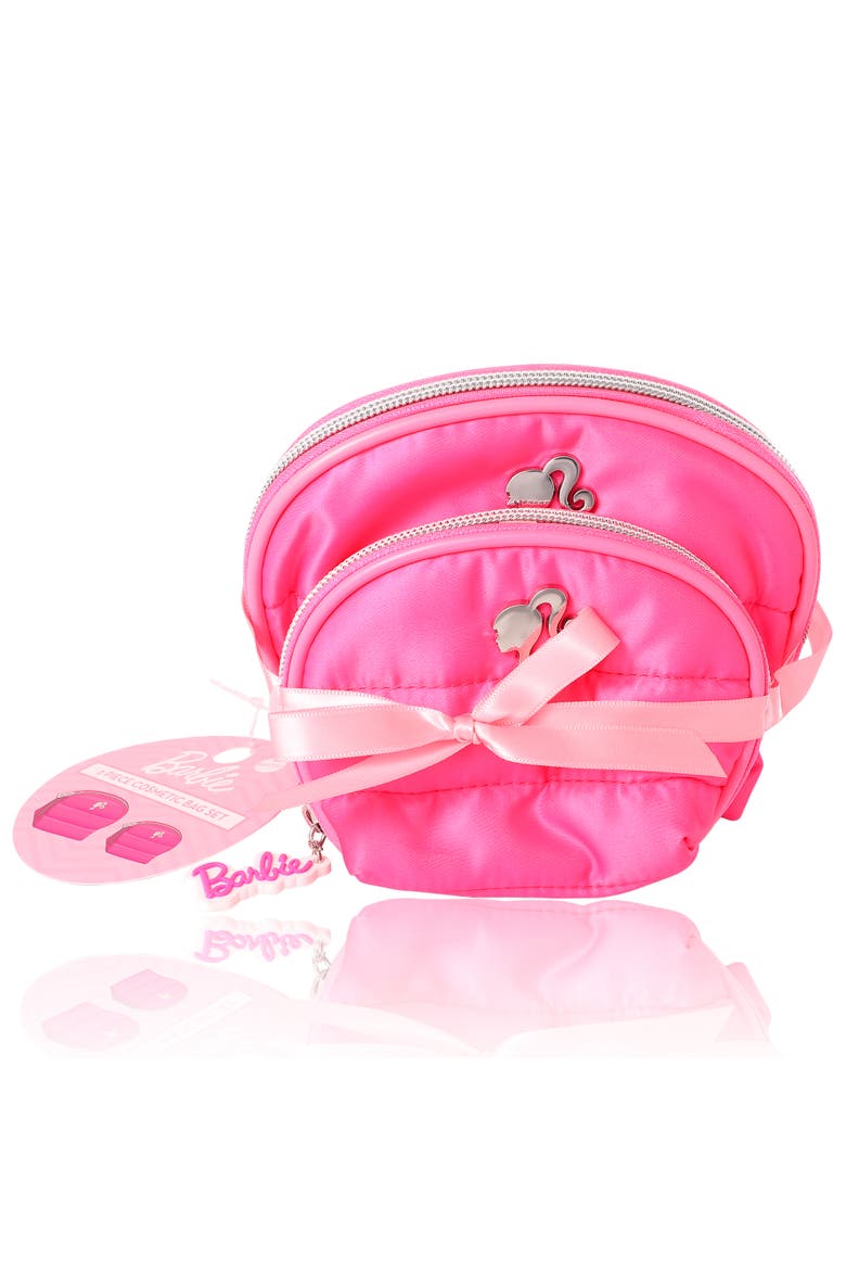 Pink Quilted Makeup Bag Set, Large and Small, Alternate, color, Pink