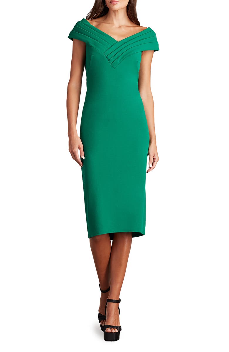 Tadashi Shoji Pleated Cap Sleeve Crepe Sheath Dress, Main, color,