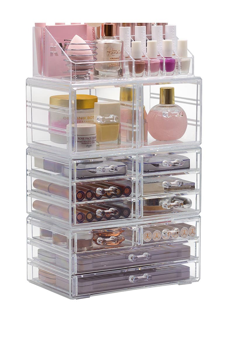 Large 12-Drawer Makeup Organizer Case, Alternate, color, CLEAR