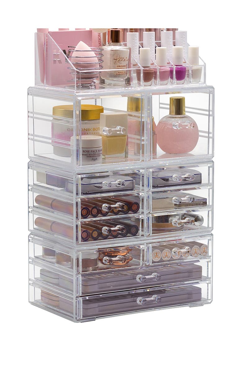 SORBUS Clear Cosmetic Makeup & Jewelry Storage Case 4-Piece Set, Alternate, color, Clear