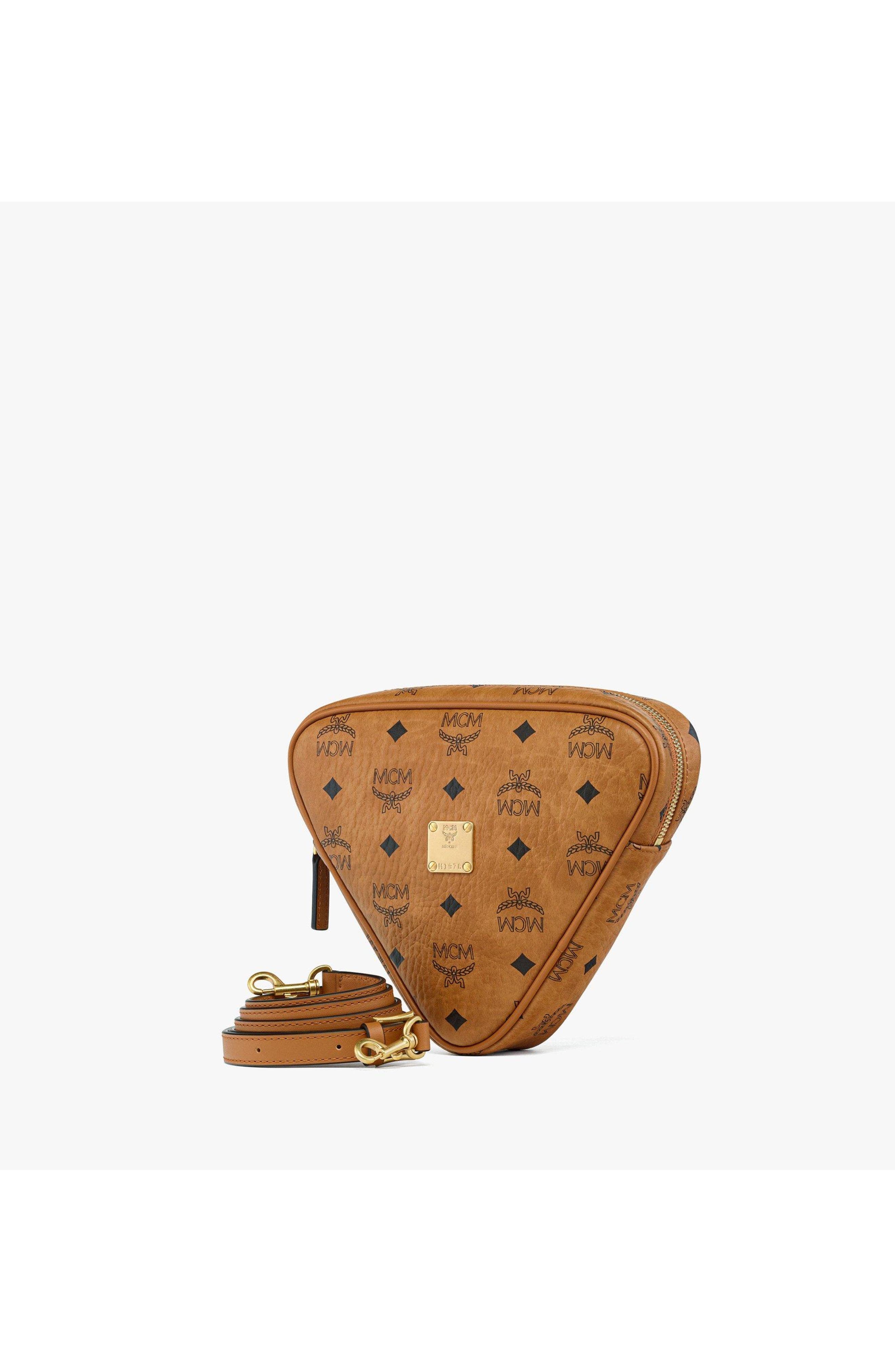 MCM Aren Tambourine Pouch in Visetos, Alternate, color, Cognac