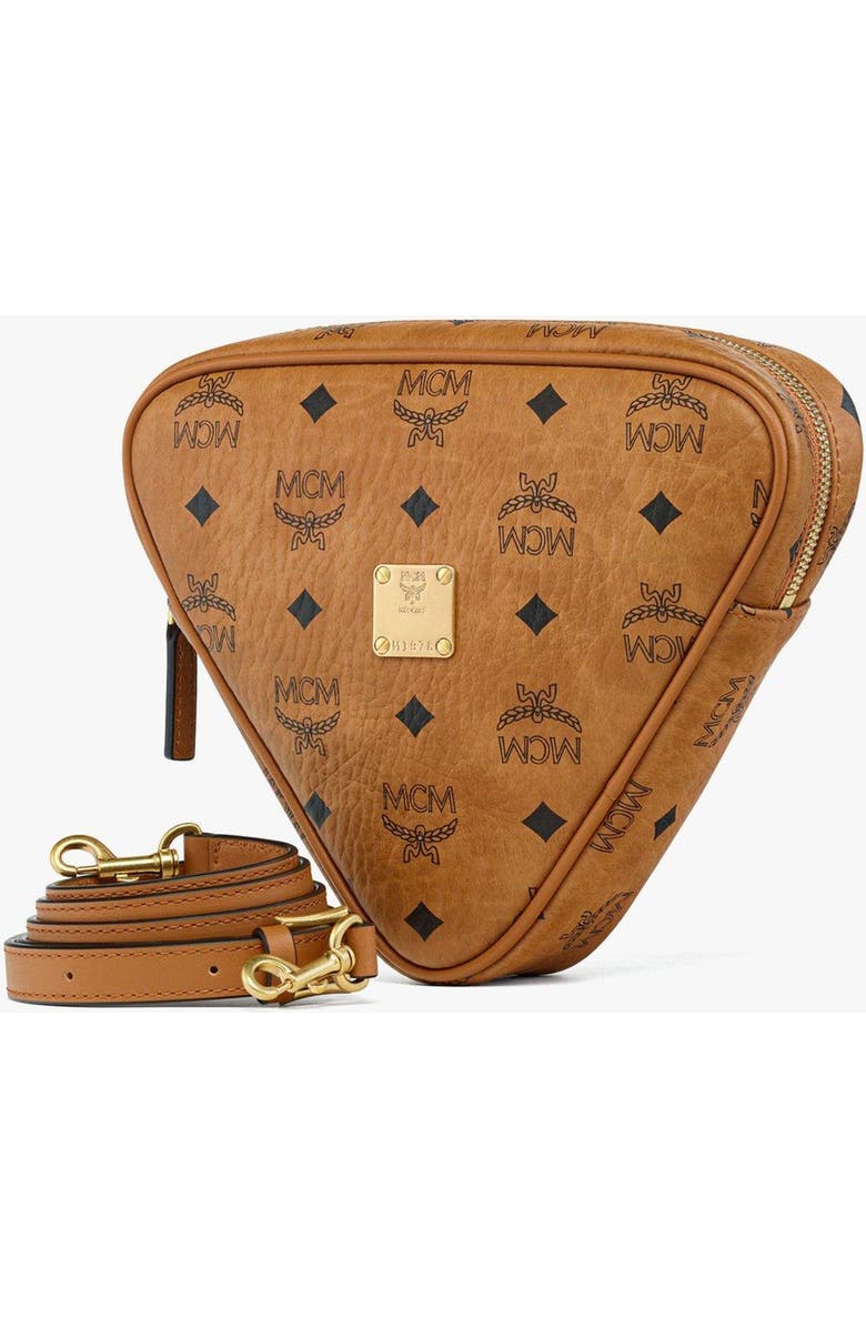 MCM Aren Tambourine Pouch in Visetos, Alternate, color, Cognac