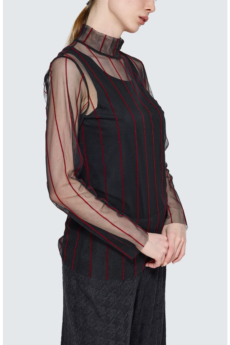 Eisley Striped Mesh Blouse, Alternate, color, Black Red