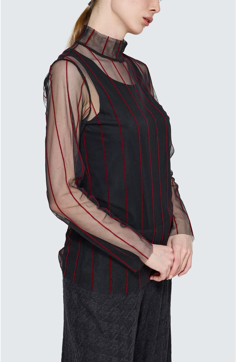 LUUKAA Eisley Striped Mesh Blouse, Alternate, color, Black Red