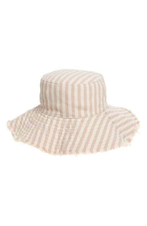 Treasure & Bond Frayed Edge Stripe Bucket Hat In Tan Combo
