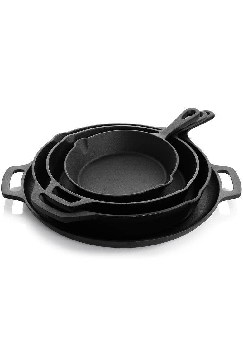12 Piece Round PreSeasoned Cast Iron Cookware Set, Alternate, color, Black