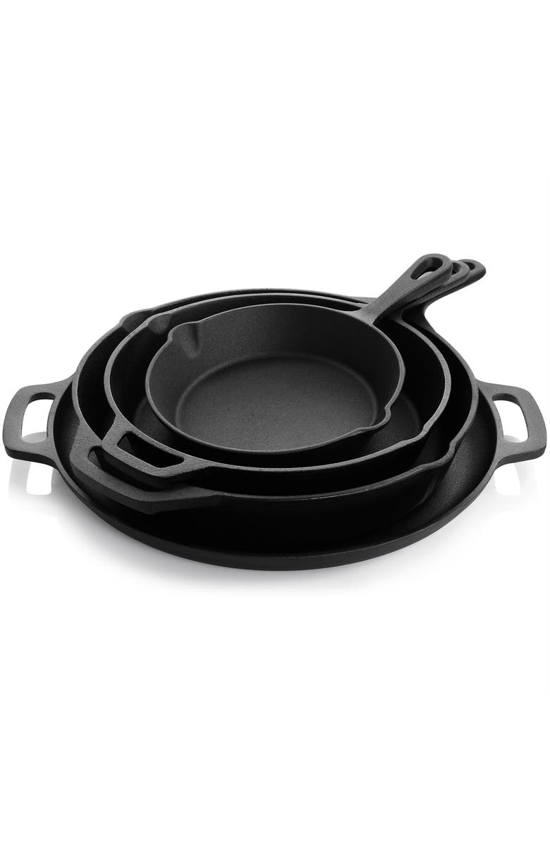 Megachef 12 Piece Round PreSeasoned Cast Iron Cookware Set, Alternate, color, Black