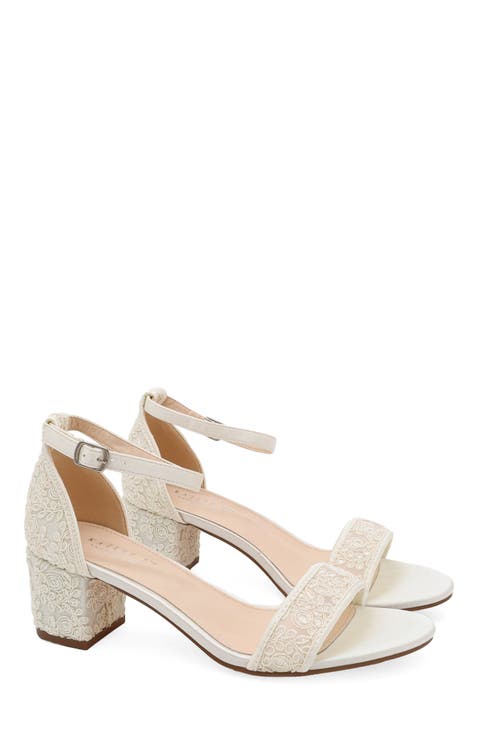 Jackie Crochet Lace Block Heel Wedding Sandals