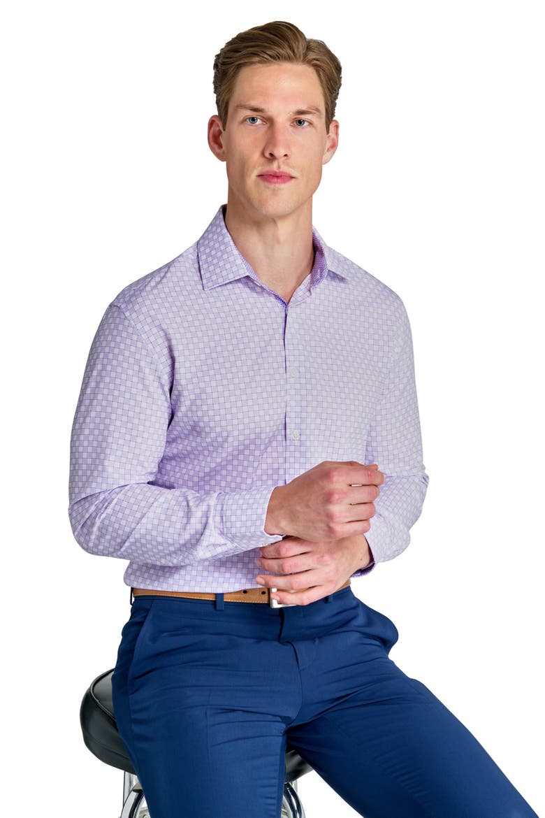 Slim Fit Checker Print Performance Dress Shirt, Alternate, color, WHITE/ PURPLE
