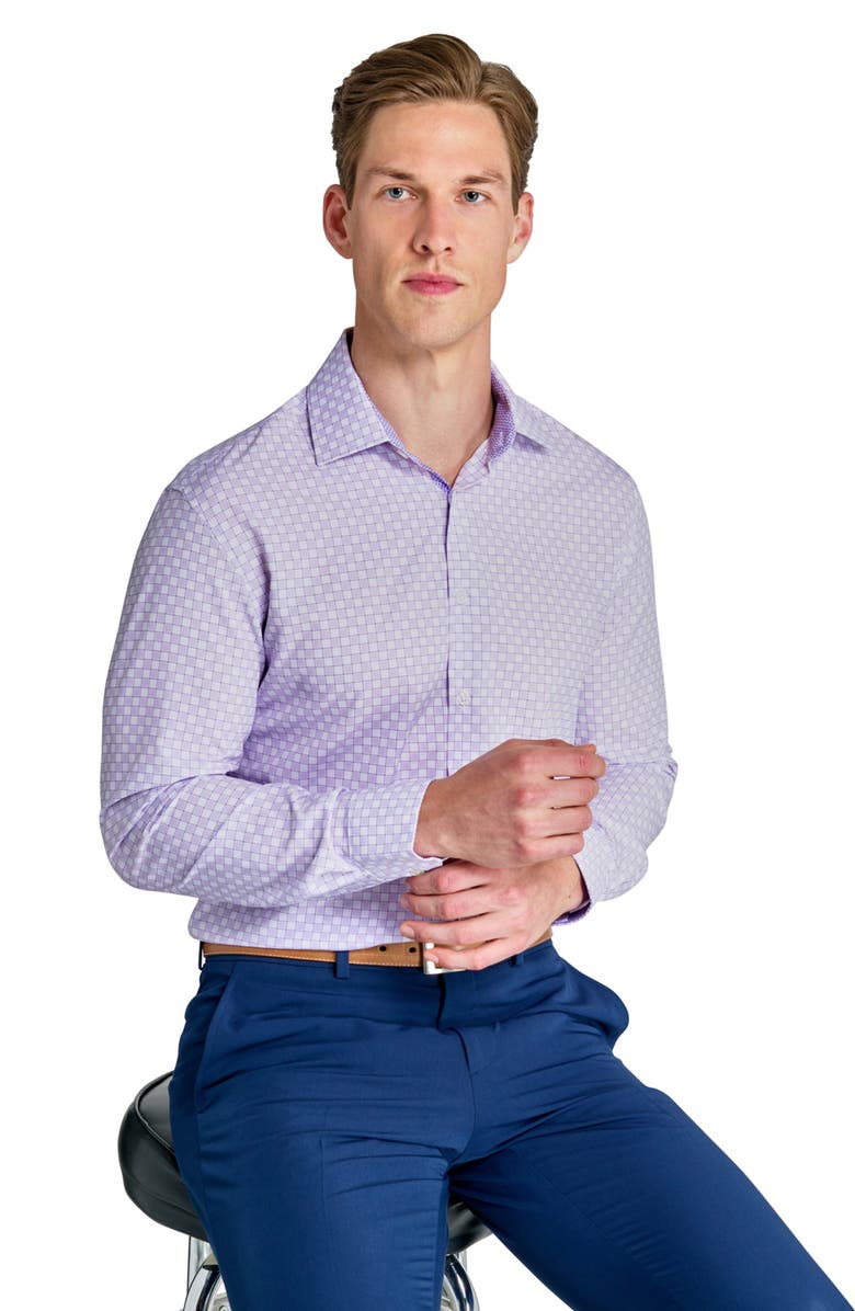W.R.K Slim Fit Checker Print Performance Dress Shirt, Alternate, color, White/ Purple
