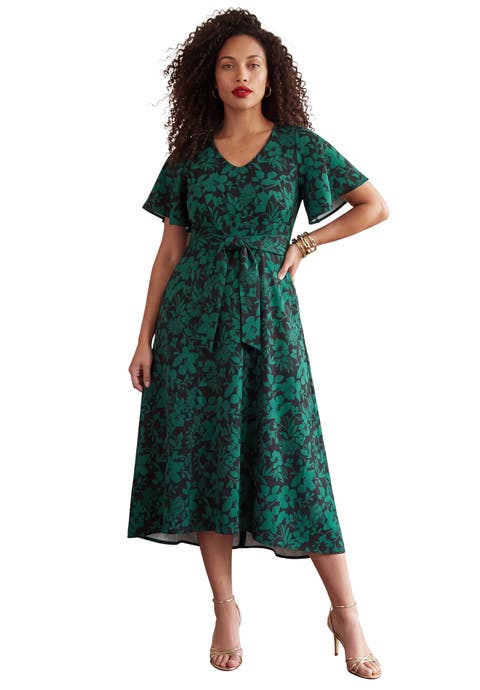 Plus Size Flutter Sleeve V Neck Fit And Flare Bi Stretch Maxi Dress