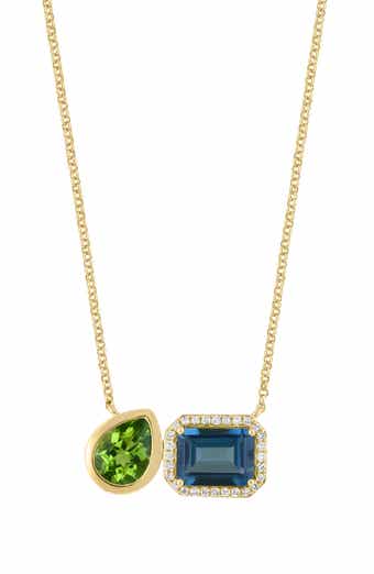 Gold Plated Sterling Silver Peridot & Topaz Pendant Necklace
