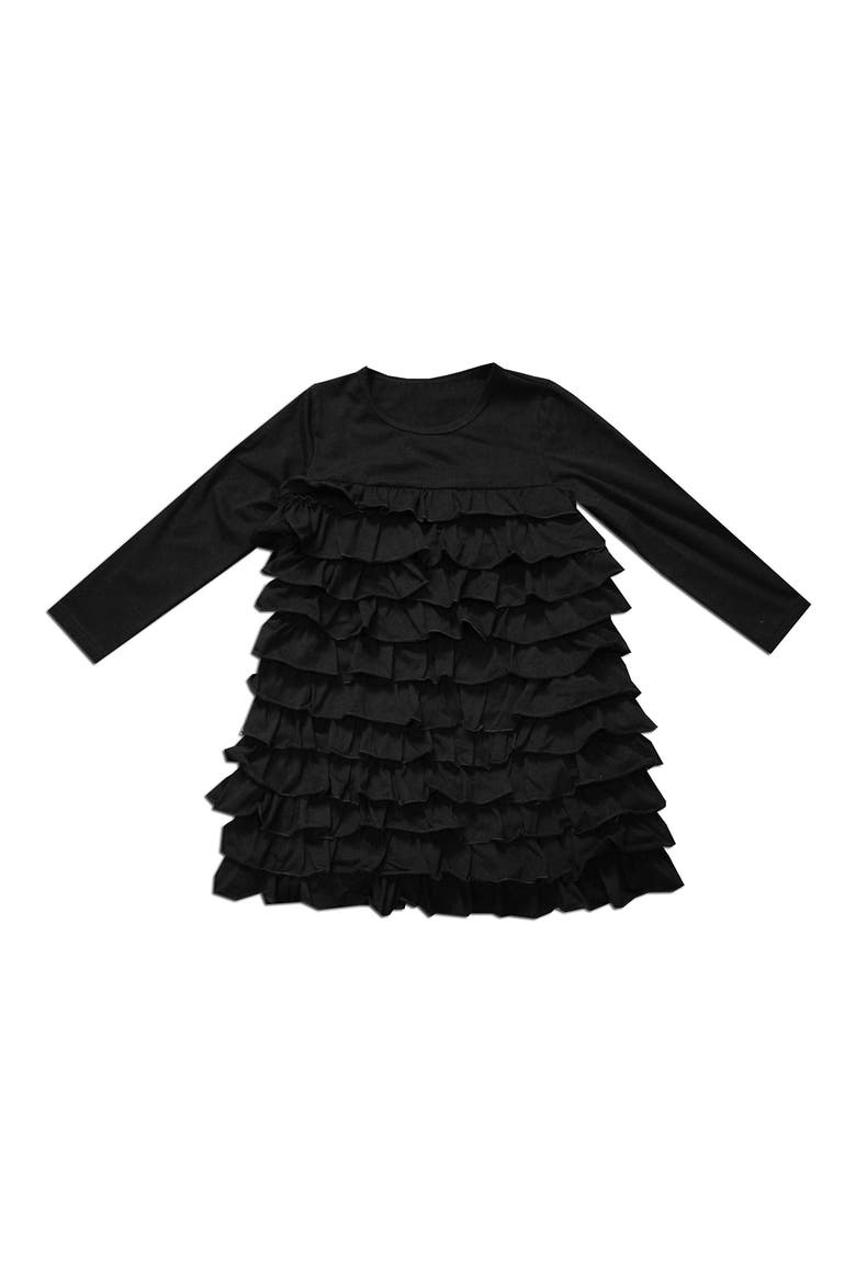 Kids' Long Sleeve Tiered Dress, Main, color, BLACK