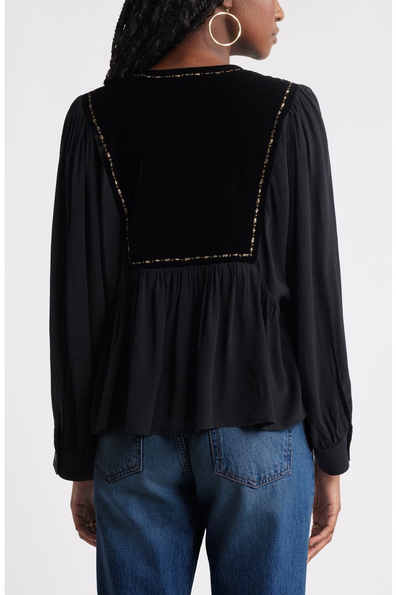 Metallic Embroidered Split Neck Top, Alternate, color, BLACK