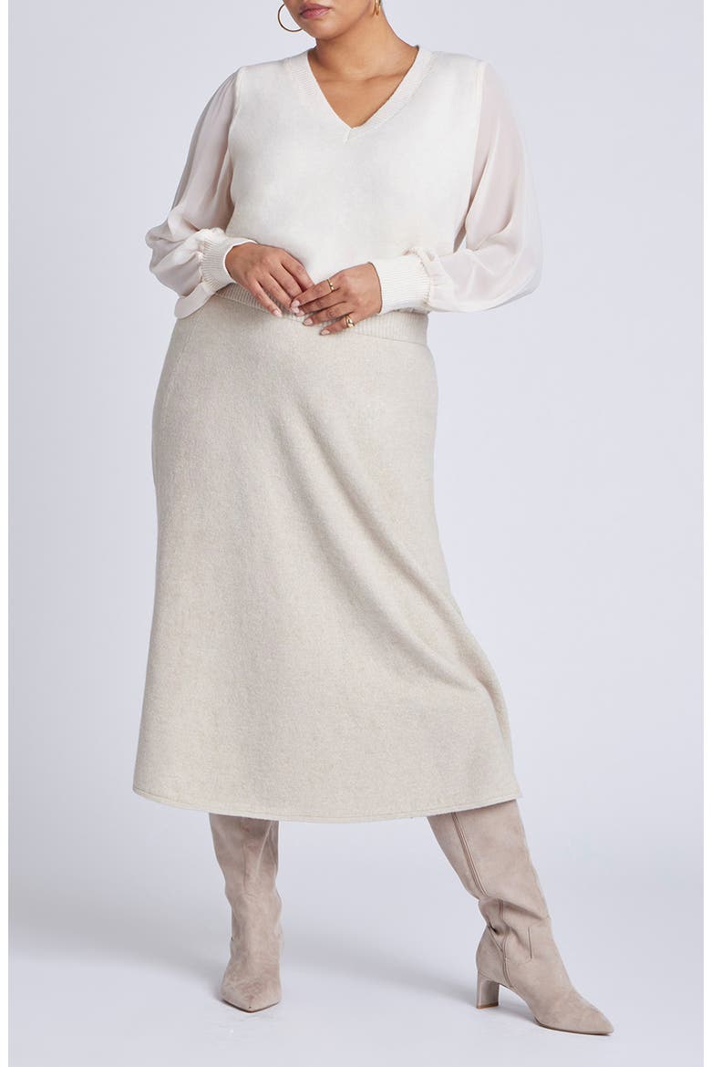 V-Neck Chiffon Sleeve Sweater, Alternate, color, JET STREAM