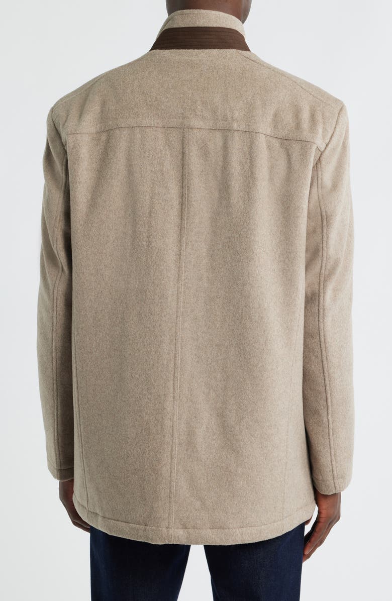 Johnston & Murphy Upton Luxe 175th Anniversary Tan Wool Blend Car Coat with Removable Suede Bib, Alternate, color, Barley