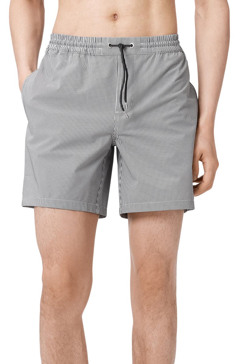 AllSaints Ciper Stripe Swim Trunks, Main, color, Chalk White/ Blue