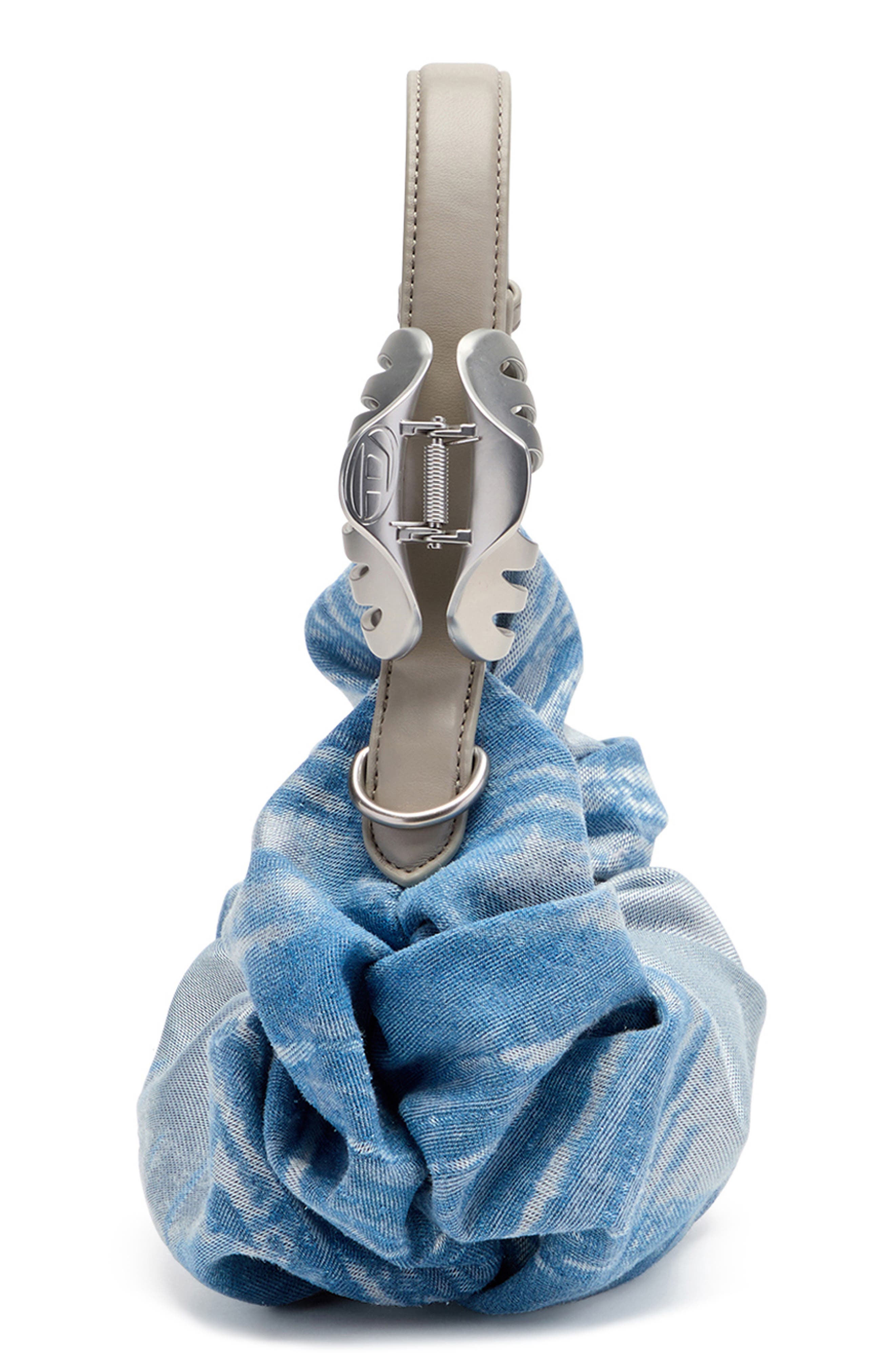 DIESEL<sup>®</sup> Grab-D-Small Scrunched Satin Denim Hobo Bag, Alternate, color, Blue