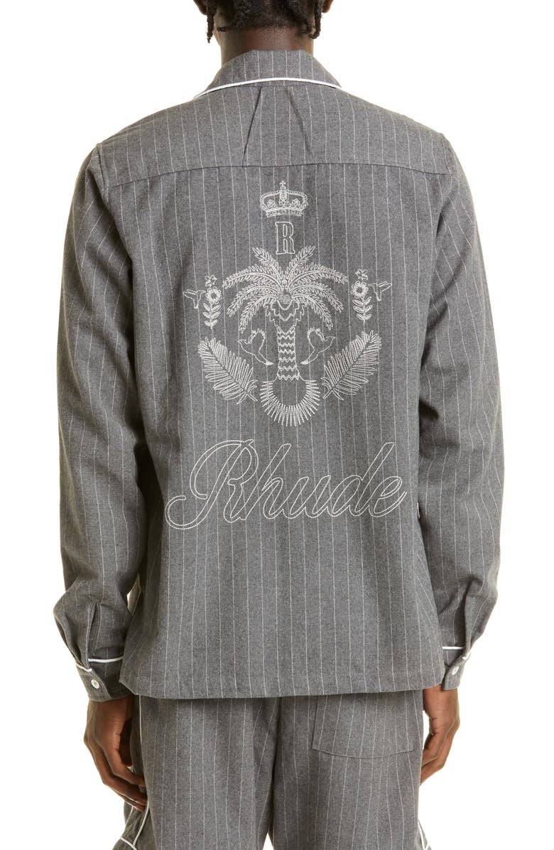 Rhude Embroidered Logo Pajama Long Sleeve Button-Up Shirt, Alternate, color,