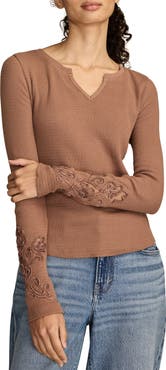 Lucky Brand Cutwork Detail Cotton Rib Top