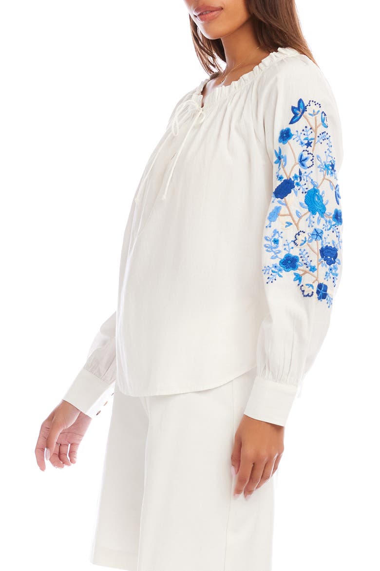 Floral Embroidered Cotton Peasant Top, Alternate, color, WHITE