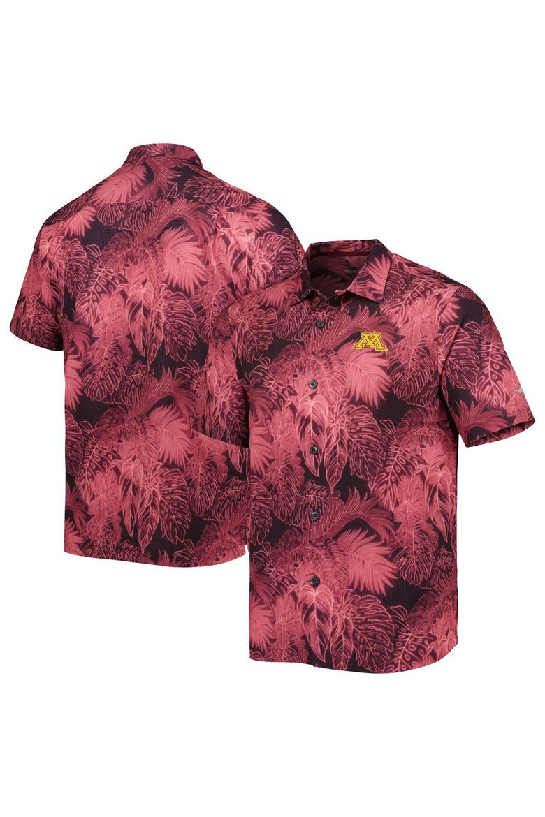 Men's Tommy Bahama Maroon Minnesota Golden Gophers Coast Luminescent Fronds IslandZone Button-Up Camp Shirt, Main, color, Maroon