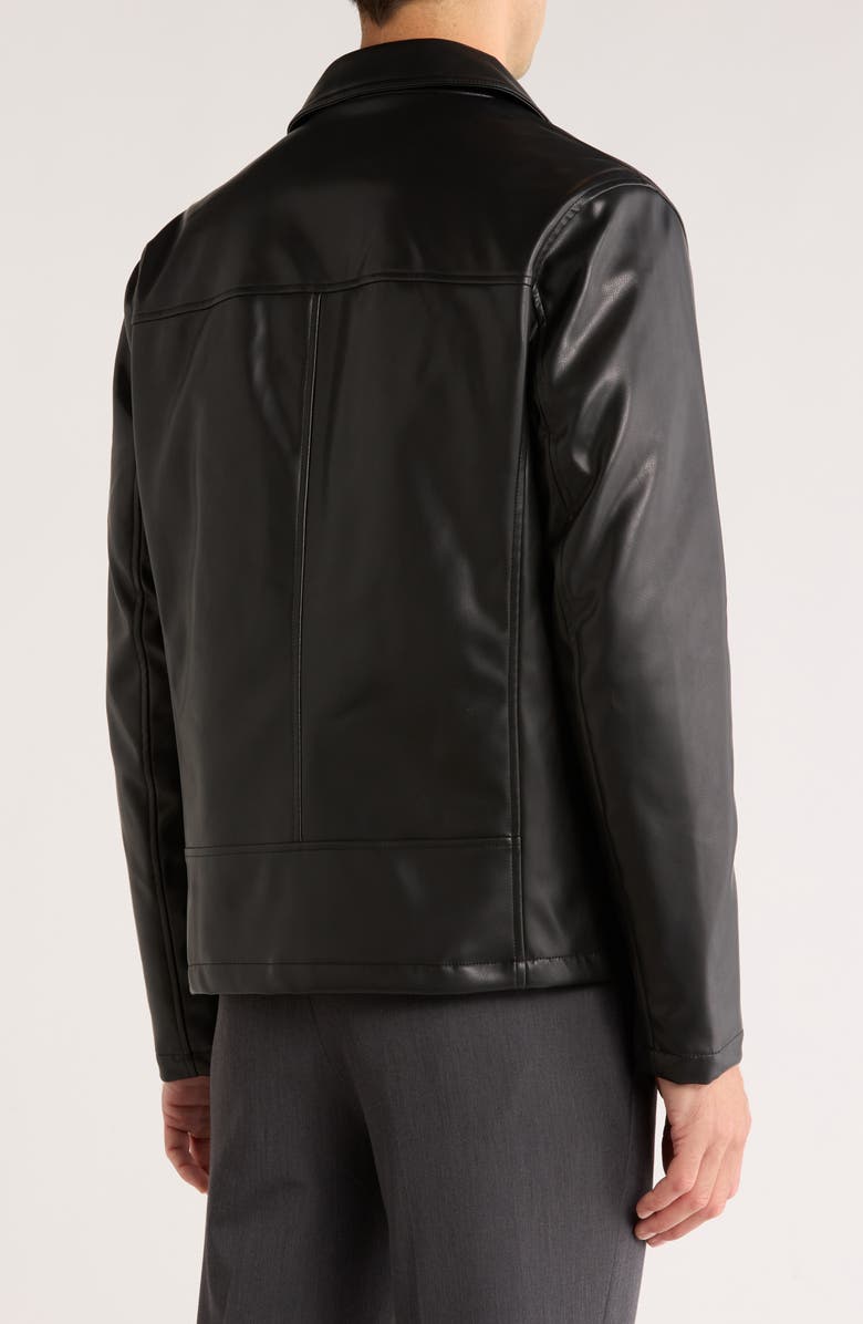 Cole Haan Signature Cole Haan Collared Open Bottom Faux Leather Jacket, Alternate, color, Black
