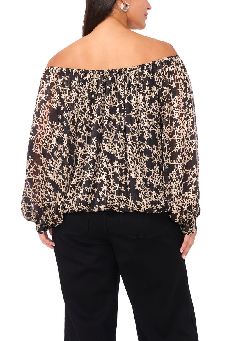 Floral Metallic Print Off the Shoulder Top, Alternate, color, RICH BLACK