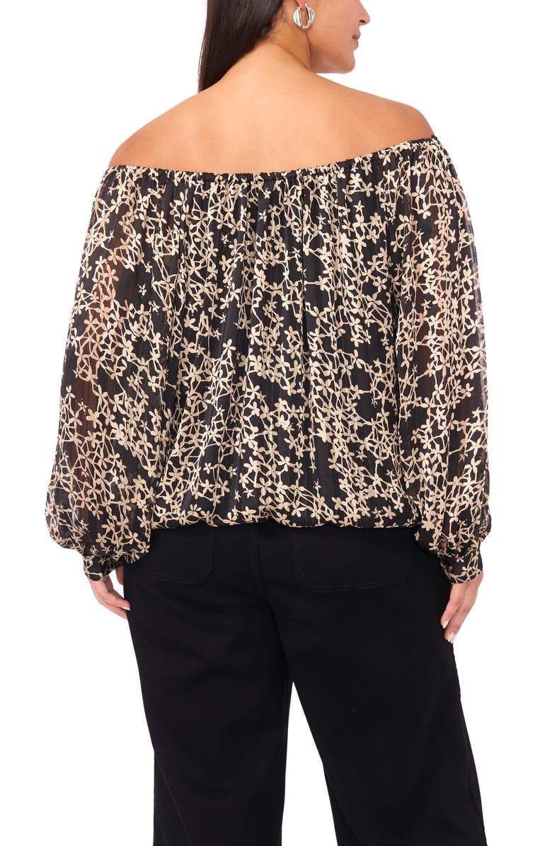 Vince Camuto Floral Metallic Print Off the Shoulder Top, Alternate, color, Rich Black