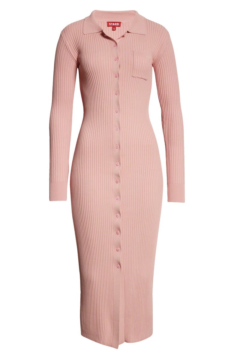 STAUD Napa Ribbed Long Sleeve Midi Dress, Alternate, color, 