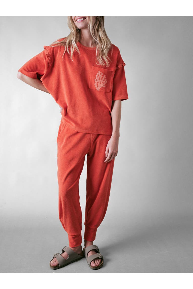 Sea Coral Terry Frill Top, Alternate, color, Burnt Orange