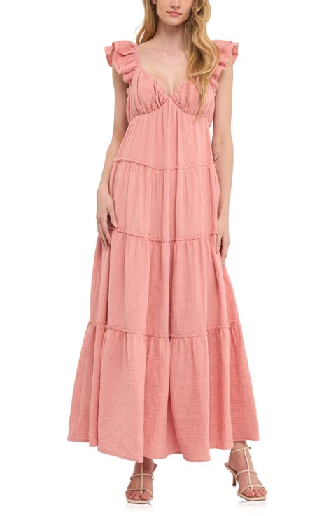 Sweetheart Neck Cotton Gauze Tiered Maxi Dress