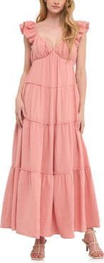 Free the Roses Sweetheart Neck Cotton Gauze Tiered Maxi Dress