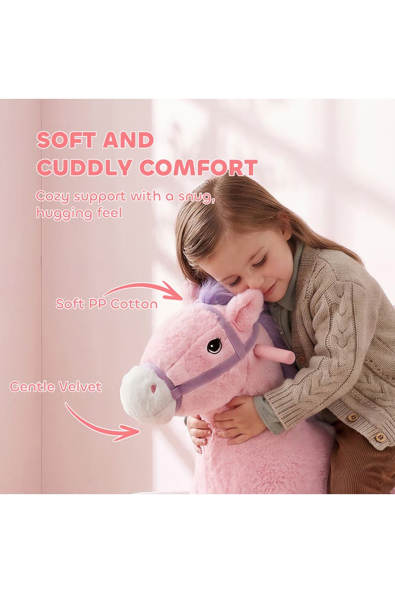 Kids Spring Rocking Horse, Ride on Horse with Neighing Sounds, Plush Animal Ride on Toy with Covered Spring, Alternate, color, pink