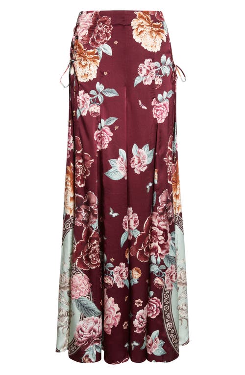 Camilla If These Tiles Could Talk Flared Silk Satin Lace-up Pants In Burgundy