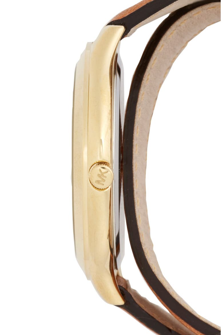Double Wrap Leather Strap Watch, 42mm, Alternate, color, BROWN