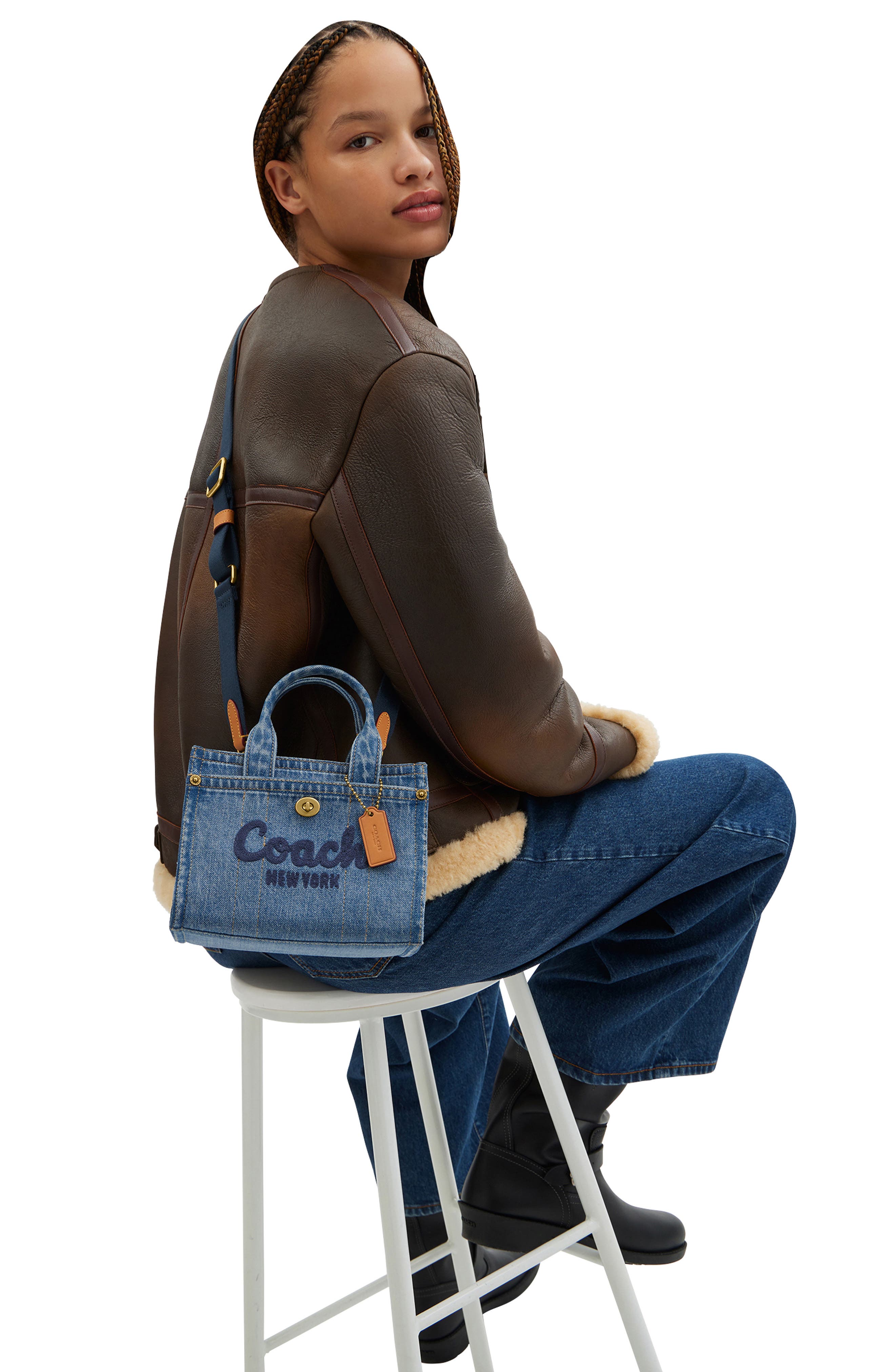 Coach Brown Leather Signature Canvas Hamptons Bag Purse Handbag 