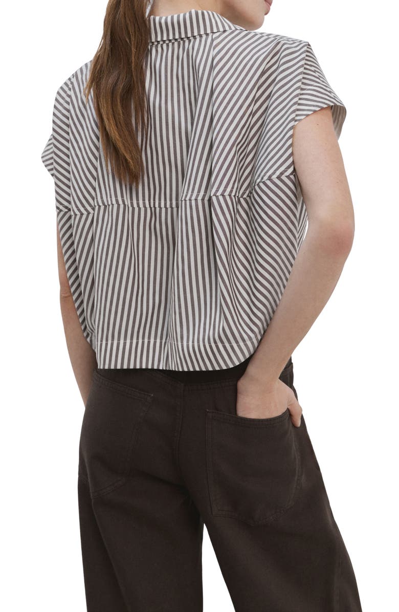 MANGO Stripe Short Sleeve Crop Button-Up Shirt, Alternate, color, 