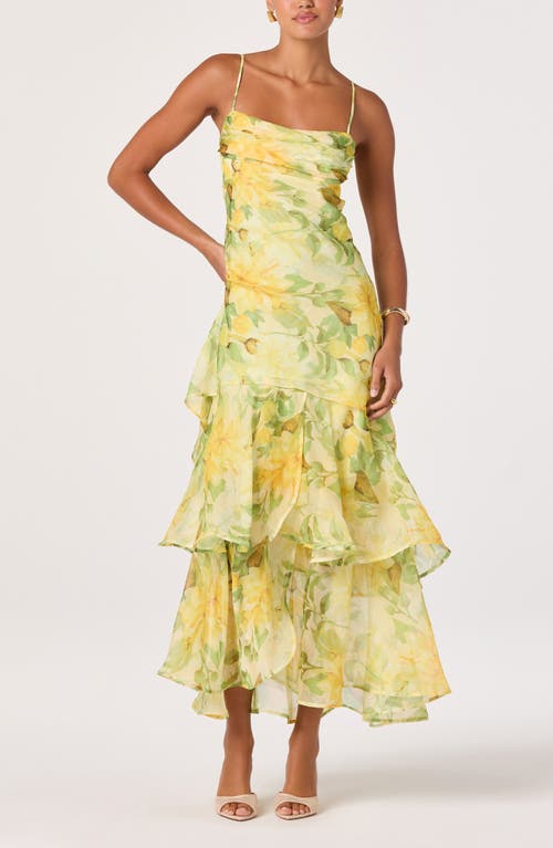 ASTR the Label Alison Floral Tiered Ruffle Dress in Yellow Floral at Nordstrom, Size Medium