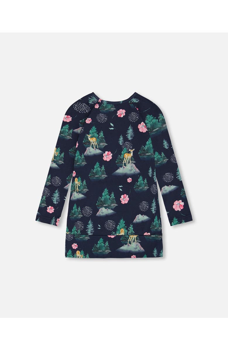 Deux par Deux Little Girl's Long Sleeve Tunic With Pocket Navy Printed Bambi, Alternate, color,