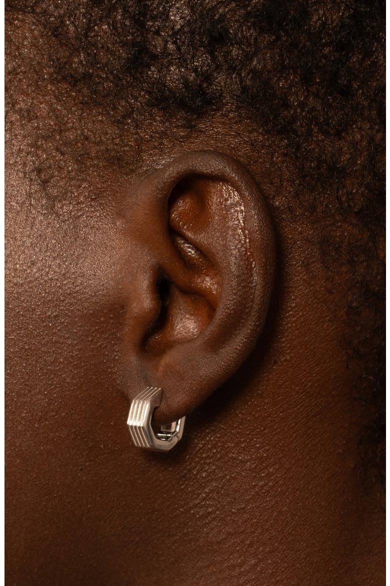 Octagon Huggie Hoop Earrings, Alternate, color, SILVER