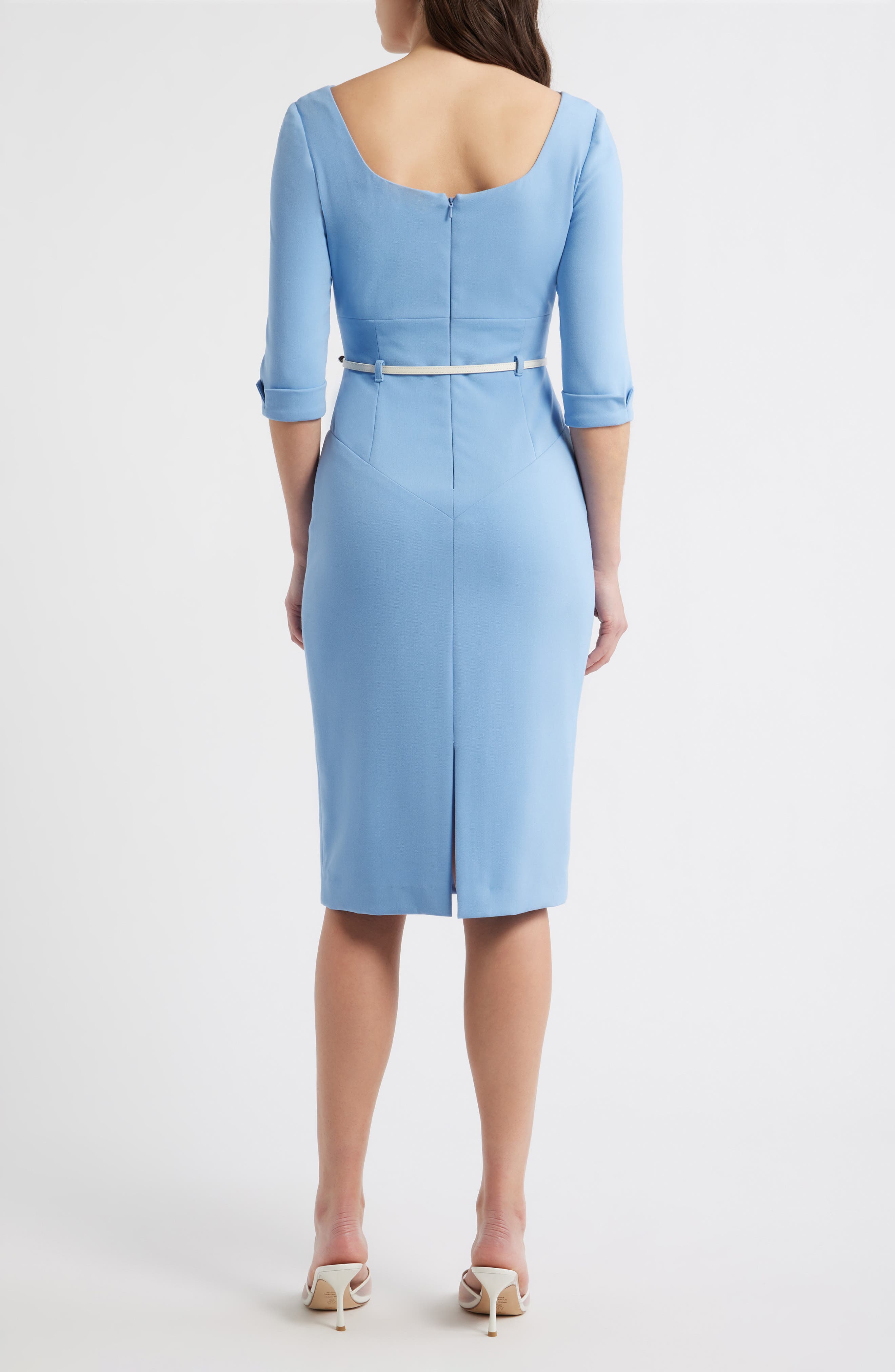 Belted Drape Neck Sheath Dress - image 2