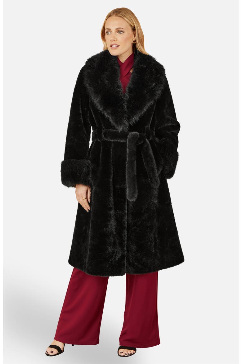Oversize Collar Wrap Faux Fur Coat, Alternate, color, Black