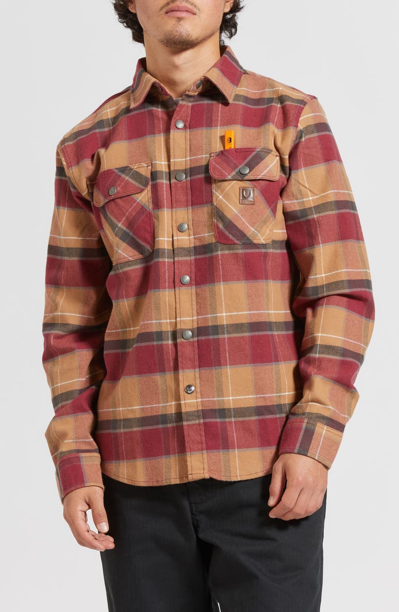 Brixton Builder's Bowery Standard Fit Plaid Flannel Water Repellent Snap-Up Shirt, Main, color, 