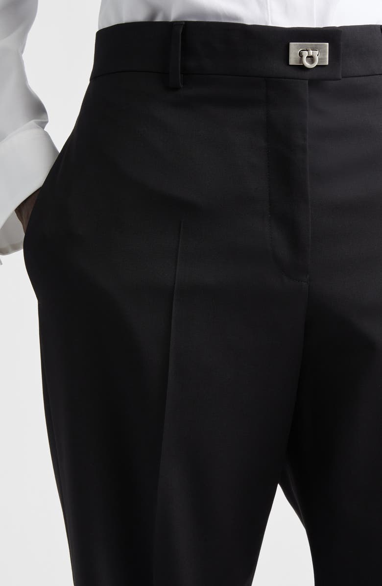 FERRAGAMO Gancio Buckle Virgin Wool & Cashmere Tailored Trousers, Alternate, color, Nero